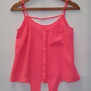 Hot Pink sheer tie front top